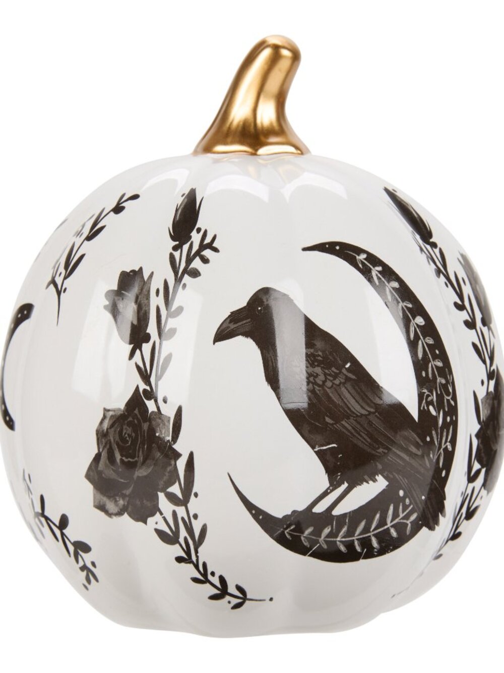 Magical Season 7 in Black Crow & Moon Ceramic Pumpkin Halloween Decor - NEW